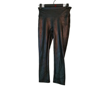 Spanx Women's Faux Leather Leggings Size Small Black Cropped Tummy Control